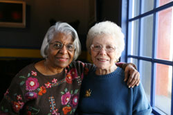Two older adult women friends