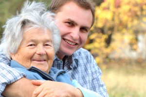 Elderly lady and young man